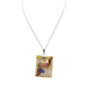 Dichroic Art Glass Millefiori Pendant with 18K White Gold Plating on Dainty Ster